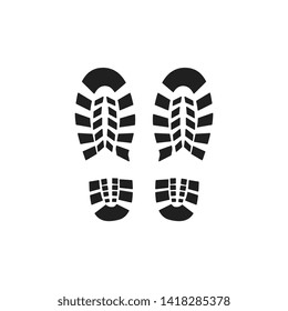 Vector abstract human boot, or sneakers shoe footprint icon. Black silhoette of footwear footmarks. Hiking equipment or army outdoor footwear. Isolated illustration