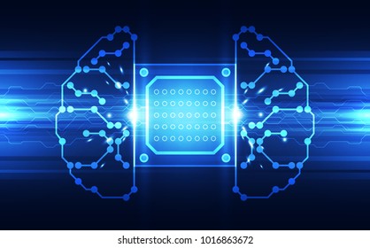 Vector Abstract human brain futuristic circuit board, Illustration high digital technology blue color