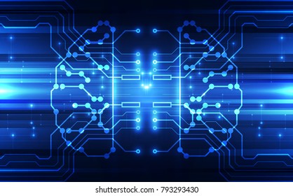 Vector Abstract human brain futuristic circuit board, Illustration high digital technology blue color