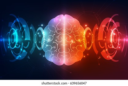 Vector abstract human brain on technology background represent artificial intelligence concept, illustration