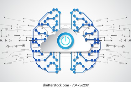 Vector abstract human brain on technology background and cloud intelligence concept, illustration