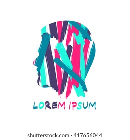 Vector abstract human head silhouette logo isolated on white background