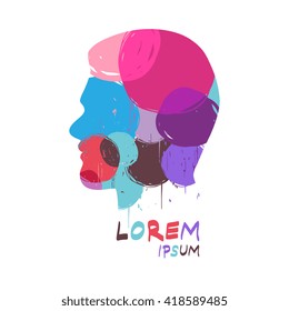 Vector abstract human head silhouette logo isolated on white background