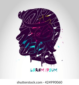 Vector abstract human head silhouette logo / label / tattoo