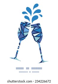 Vector abstract ice chrystals toasting wine glasses silhouettes pattern frame