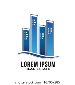 Vector Abstract Icon Buildings with swoosh