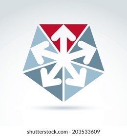 Vector abstract icon with five arrow, abstract symbol, design element.