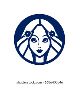 Vector abstract icon. The image of the head of a beautiful girl.