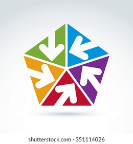 Vector abstract icon with multidirectional arrows, abstract symbol, design element.