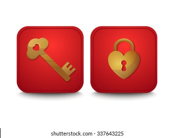 Vector abstract icons of key and heart-shaped padlock