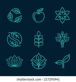 Vector abstract icons - outline monograms - nature symbols - concept for organic shop - abstract design element - logo design template