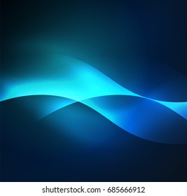 Vector abstract illuminated neon blue waves