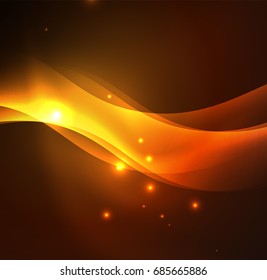Vector abstract illuminated neon gold waves