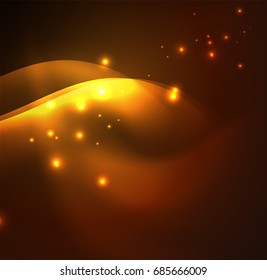 Olas de oro de neón iluminado abstracto vectorial