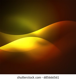 Vector abstract illuminated neon gold waves