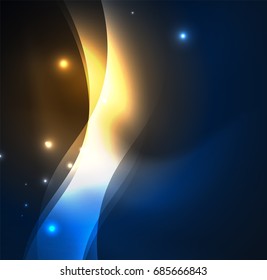 Abstrakte, leuchtende Neongold- und -blauwellen