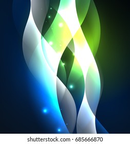 Vector abstract illuminated neon green to blue waves