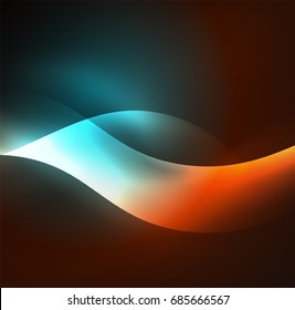 Vector abstract illuminated neon turqoise and orange waves