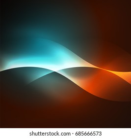Vector abstract illuminated neon turquoise and orange waves