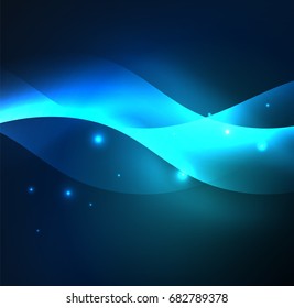 Olas de neón iluminadas abstractas vectoriales