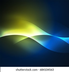 Olas de neón iluminadas abstractas vectoriales
