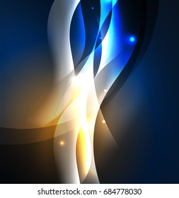Olas de neón iluminadas abstractas vectoriales