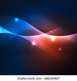 Olas de neón iluminadas abstractas vectoriales