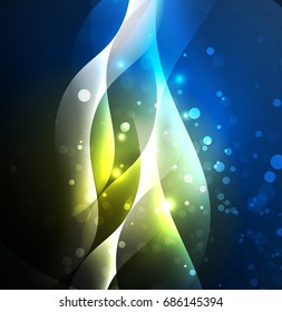 Olas de neón iluminadas abstractas vectoriales