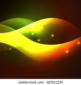 Olas de neón iluminadas abstractas vectoriales