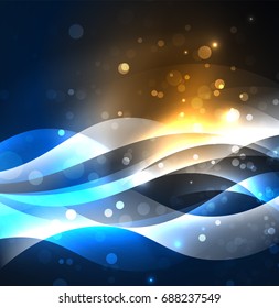 Olas de neón iluminadas abstractas vectoriales