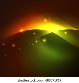Olas de neón iluminadas abstractas vectoriales