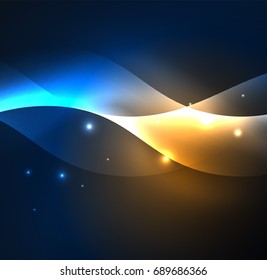 Vector abstract illuminated neon waves