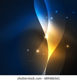 Olas de neón iluminadas abstractas vectoriales