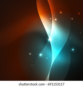 Olas de neón iluminadas abstractas vectoriales