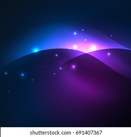 Olas de neón iluminadas abstractas vectoriales
