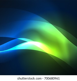 Olas de neón iluminadas abstractas vectoriales