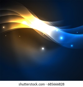 Vector abstract illuminated neon yellow to blue waves