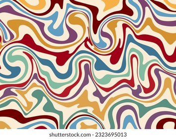 Vector abstract illustration in 60s,70s retro style with colorful wavy lines. Vintage psychedelic groovy background for posters,cards,invitations,textile, print. Flat style Vector illustration