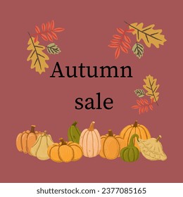 Vector abstract illustration. Autumn, falling leaves. Fall Sale, Sale, . Shop, sale, web, banner, label, season, autumn colors