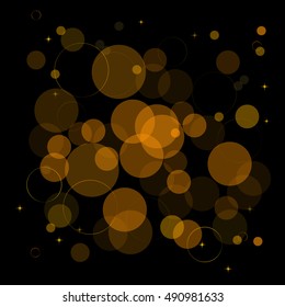 Vector abstract illustration. Background of orange defocused circles on a black background