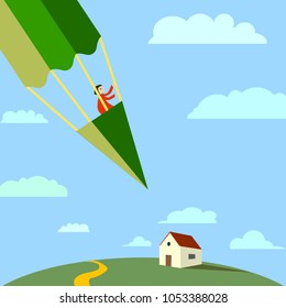 Vector abstract illustration of a balloon in the form of a pencil. Travel. imagination