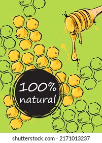 Vector abstract illustration. Banner design on the theme of honey. Natural product