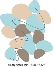 Vector abstract illustration of beige, brown blue spots and doodles on a white background