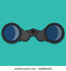 Vector, abstract illustration of binoculars icon in the style of flat for graphic and web design.