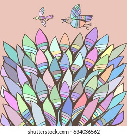vector Abstract illustration birds under forest