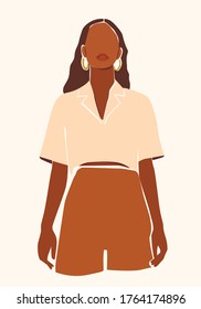 Vector abstract illustration of a black skin woman. Printable fashion wall art poster.