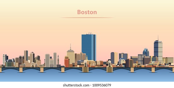 vector abstract illustrations of Boston city skylines at surise vector abstract illustrations of Boston city skylines at surise