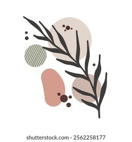 Vector abstract illustration of branches and terracotta spots on a white background.