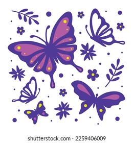Vector abstract illustration of butterflies isolated on white background. Silhouette