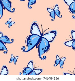 Vector abstract illustration with butterflies. Seamless pattern.